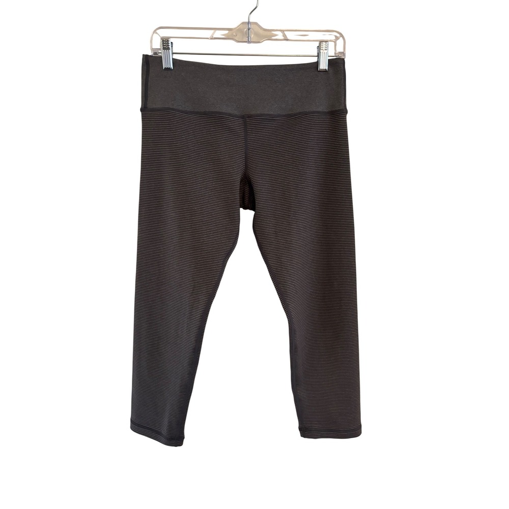 Tasc Performance Gray Striped Cropped Leggings Womens Yoga Pants Size M